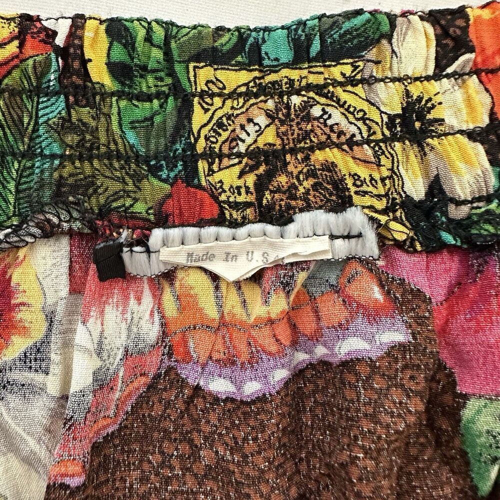 Womens Vintage Wrap Midi Skirt Size M Orange Pink Tropical Floral Parrots Tiki - Picture 5 of 8